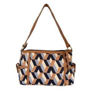 Spartina 449‎ Daufuskie Island Women's Geometric Shoulder Bag Blue Tan Medium